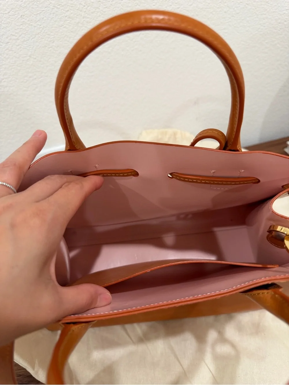 Mansur Gavriel Tan Leather Satchel with Front Tie